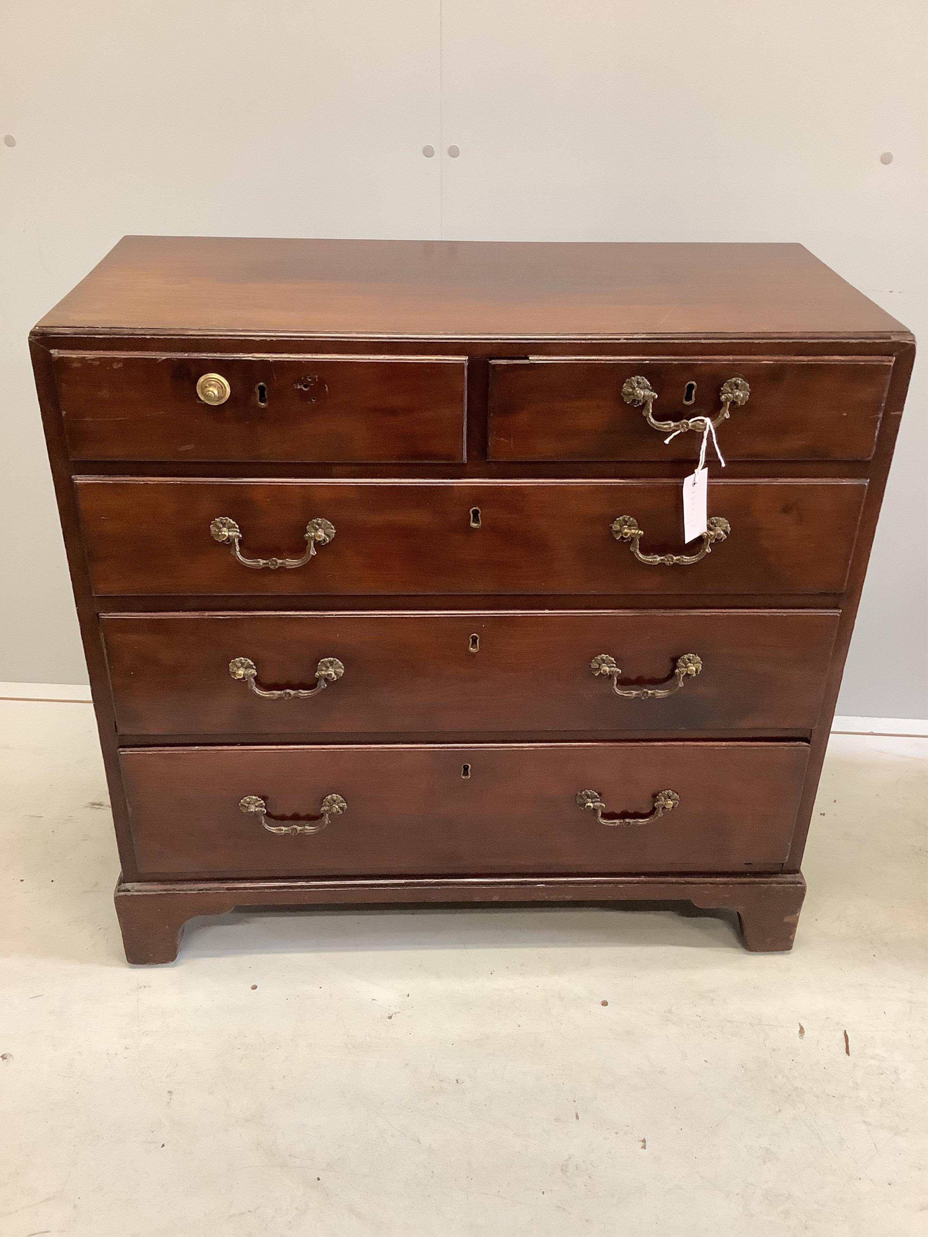 A George III caddy top mahogany chest of drawers, width 82cm, depth 38cm, height 82cm. Condition - poor to fair